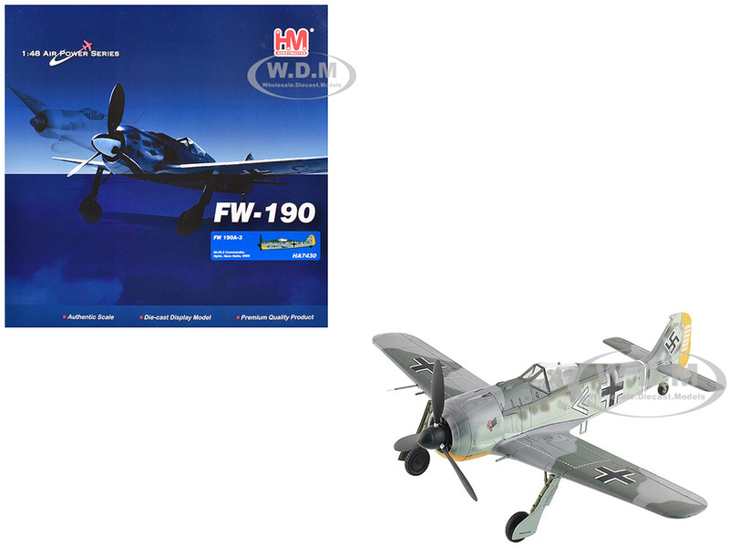 Focke Wulf FW 190A 3 Fighter Aircraft III JG 2 Commander Hptm Hans Hahn WWII German Luftwaffe Air Power Series 1/48 Diecast Model Hobby Master HA7430