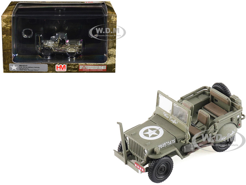 U S 1 4 ton Military Vehicle Olive Drab Gen George Patton US 3rd Army War Eagle 1945 United States Army Ground Power Series 1/72 Diecast Model Hobby Master HG4215