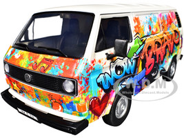 Volkswagen Type 2 T3 Van White Metallic with Graffiti Graphics 1/24 Diecast Model Car Motormax 79599