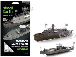 Model Kit USS Monitor and USS Merrimack Ironclad Warships Battle of the Ironclads Challenging Difficulty Steel Model by Metal Earth ICX231