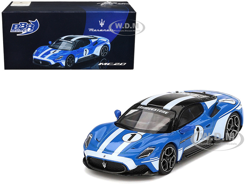 Maserati MC20 #1 Blue with White Stripes and Black Top Maserati Performance Experience 1/64 Diecast Model Car BBR BBRDIE6408