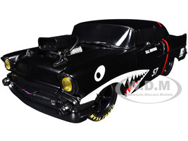 1957 Chevrolet 150 Sedan Maj Bruiser Matt Black with Red Stripe and Shark Mouth Graphics Limited Edition to 6650 pieces Worldwide 1/24 Diecast Model Car M2 Machines 40300-128A