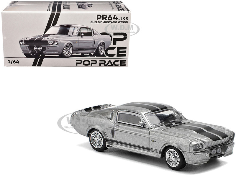 Shelby Mustang GT500 Gray Metallic with Black Stripes 1/64 Diecast Model Car Pop Race PR640195