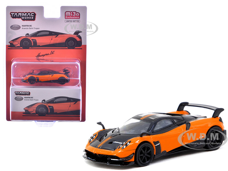 Pagani Huayra BC Arancio Saint Tropez Orange and Black Global64 Series 1/64 Diecast Model Tarmac Works T64G-TL014-OR