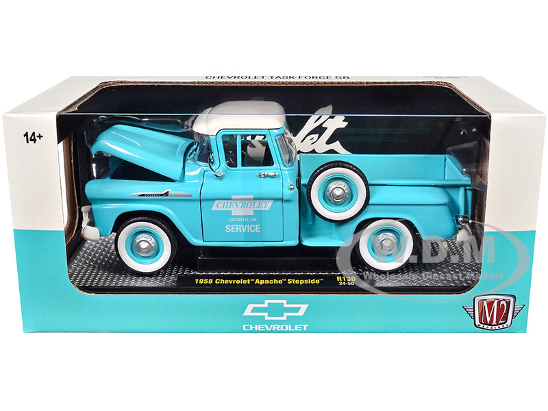 1958 CHEVROLET APACHE STEPSIDE PICKUP LIGHT BLUE 1/24