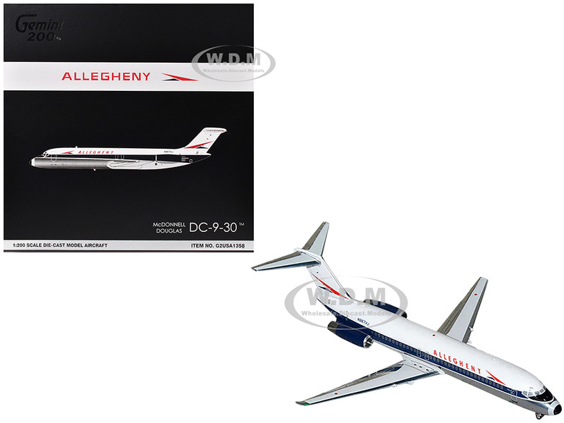 McDonnell Douglas DC 9 30 Commercial Aircraft Allegheny Airlines N967VJ White with Blue Stripes Gemini 200 Series 1/200 Diecast Model Airplane GeminiJets G2USA1358