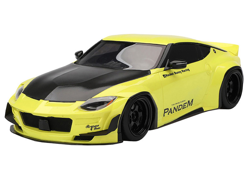 Nissan Z RZ34 Pandem Ikazuchi Yellow with Matt Black Hood 1/18 Model Car Top Speed TS0529