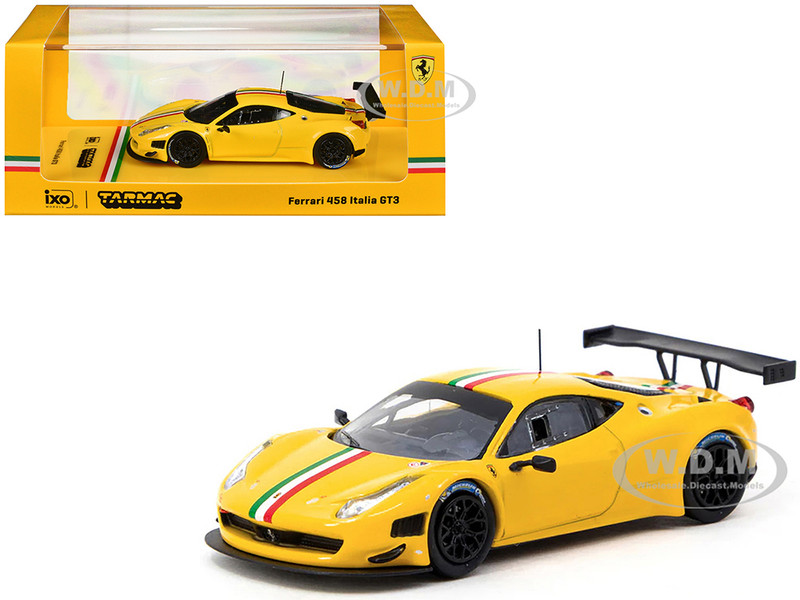 Ferrari 458 Italia GT3 Yellow with Italian Flag Stripes Road64 Series 1/64 Diecast Model Car Tarmac Works T64R-073-YL