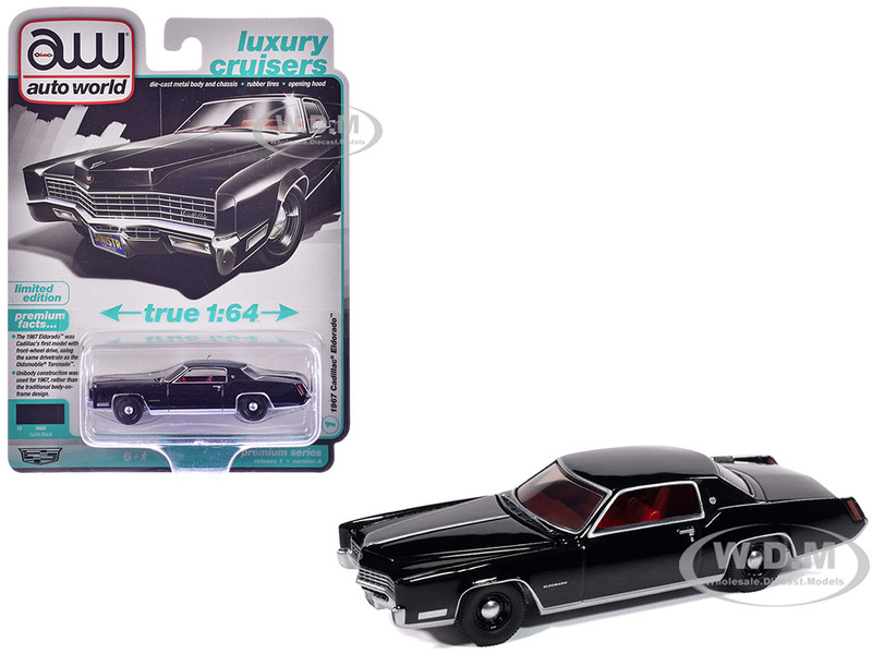 1967 Cadillac Eldorado Sable Black with Red Interior Luxury Cruisers Series 1/64 Diecast Model Car Auto World 64502-AWSP185A