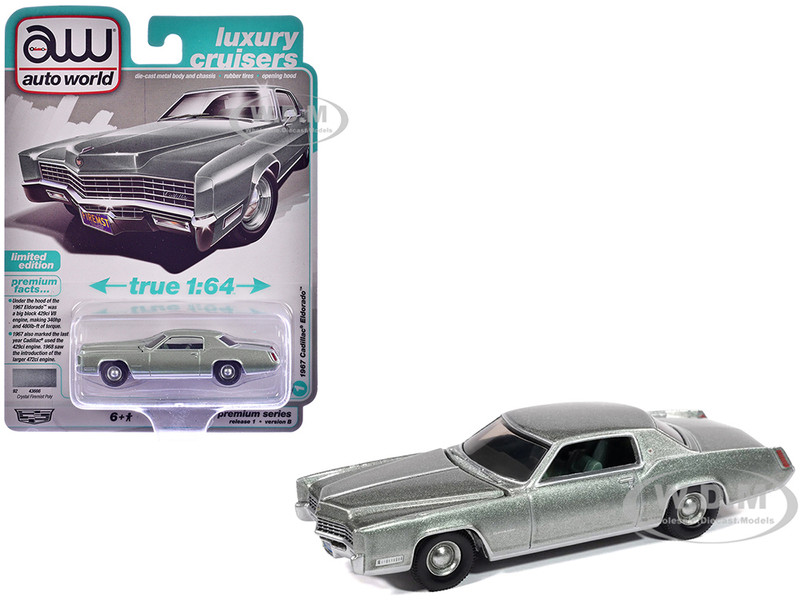 1967 Cadillac Eldorado Crystal Firemist Metallic with Green Interior Luxury Cruisers Series 1/64 Diecast Model Car Auto World 64502-AWSP185B