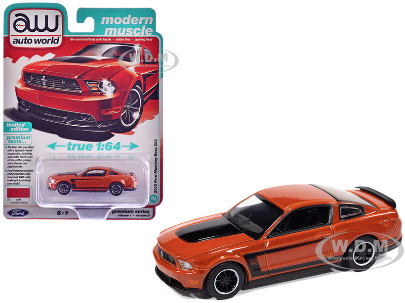2012 Boss 302 Competition Orange with Black Accents Modern Muscle Series 1/64 Diecast Model Car Auto World 64502-AWSP186B
