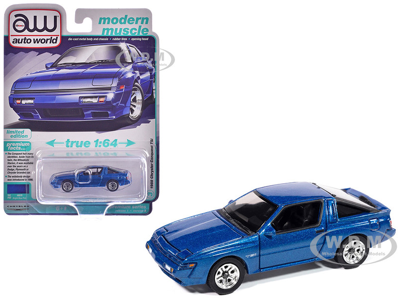 1988 Chrysler Conquest TSi Bright Blue Metallic Modern Muscle Series 1/64 Diecast Model Car Auto World 64502-AWSP187A