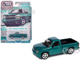 2005 Chevrolet Silverado SS Custom Pickup Truck Teal Metallic Muscle Trucks Series 1/64 Diecast Model Car Auto World 64502-AWSP190A