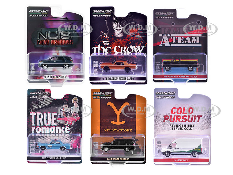 Hollywood Series Set of 6 pieces Release 43 1/64 Diecast Model Cars Greenlight 62040SET