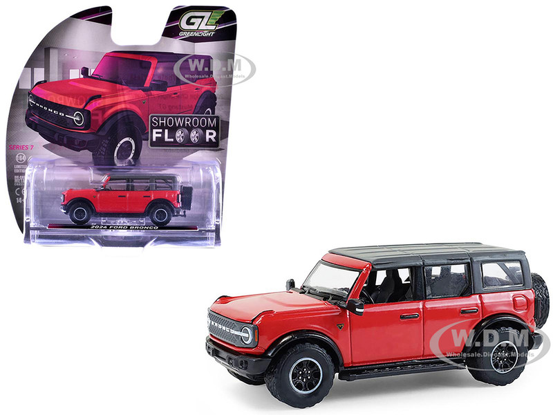 2024 Ford Bronco Badlands 4 Door Hot Pepper Red with Gray Top Showroom Floor Series 7 1/64 Diecast Model Car Greenlight 68070C