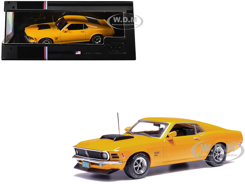 1970 Ford Mustang Boss 429 Bright Yellow with Black Hood Scoop 1/43 Diecast Model IXO Models IA43002