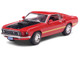 1969 Ford Mustang Mach 1 Calypso Coral Red with Black Hood and Yellow Stripes 1/43 Diecast Model IXO Models IA43003