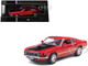 1969 Ford Mustang Mach 1 Calypso Coral Red with Black Hood and Yellow Stripes 1/43 Diecast Model IXO Models IA43003