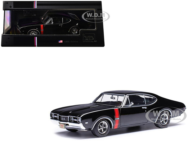 1970 Oldsmobile 442 W 30 Ebony Black with Red Stripes 1/43 Diecast Model IXO Models IA43006