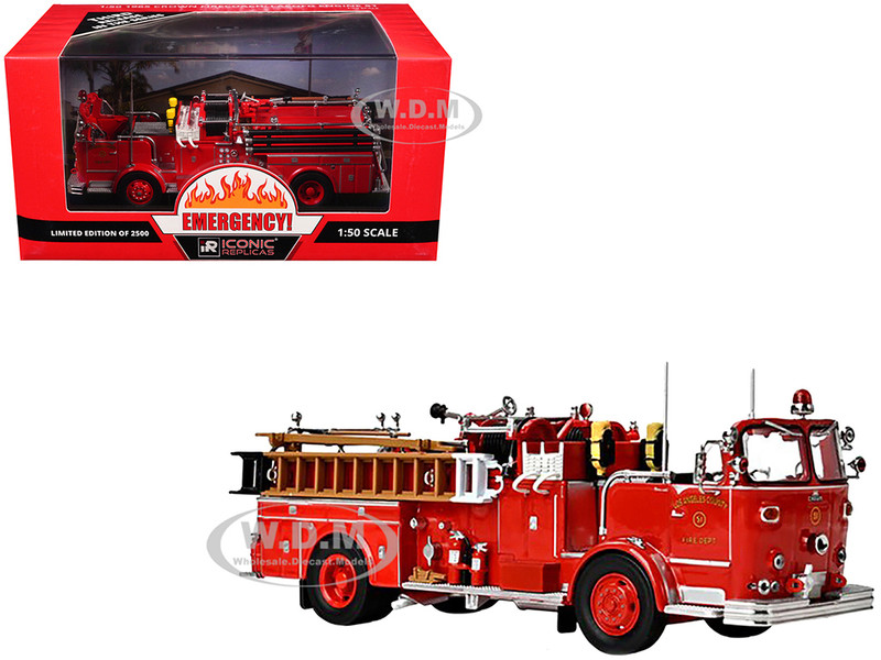 1965 Crown Firecoach Fire Engine Los Angeles County Fire Department LA County FD LACFD Emergency Series Limited Edition to 2500 pieces Worldwide 1/50 Diecast Model Iconic Replicas 50-0544