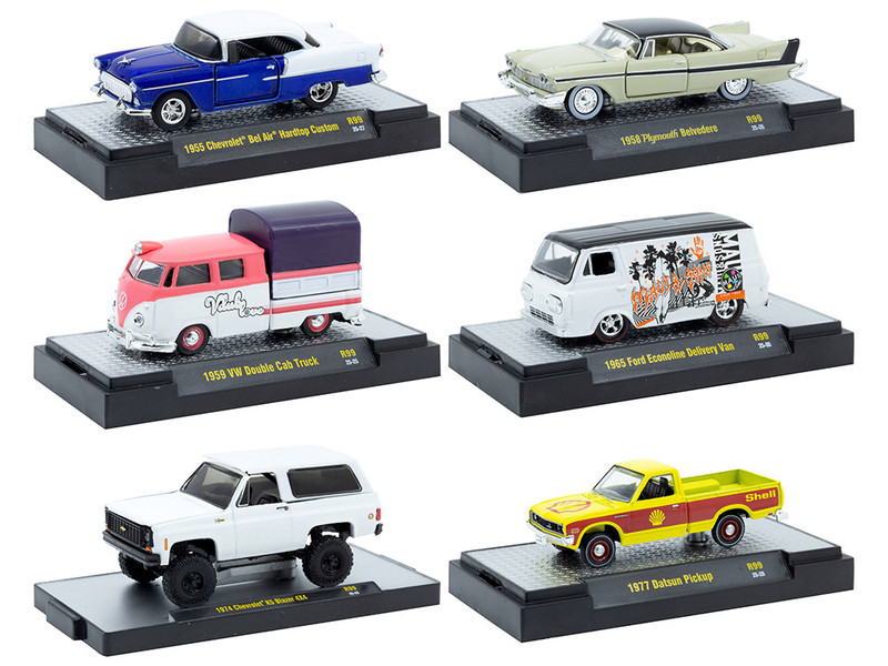 Auto Thentics 6 piece Set Release 99 IN DISPLAY CASES Limited Edition 1/64 Diecast Model Cars M2 Machines 32500-99