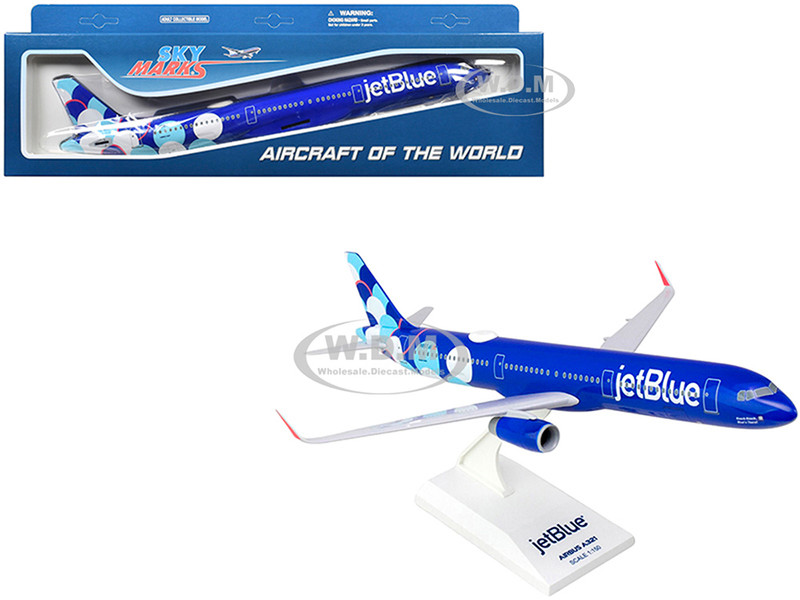 Airbus A321 Commercial Aircraft JetBlue Baloons Livery N957JB Blue Graphics Snap-Fit 1/150 Plastic Model Skymarks SKR1187