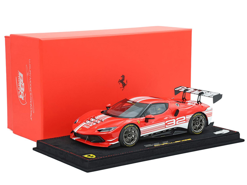 2023 Ferrari 296 Challenge #32 Launch Version Red with White Stripes with DISPLAY CASE Limited Edition to 296 pieces Worldwide 1/18 Model Car BBR P18242