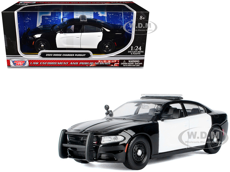 2023 Dodge Charger Pursuit Police Car Black and White Law Enforcement and Public Service Series 1/24 Diecast Model Car Motormax 76996BKWH
