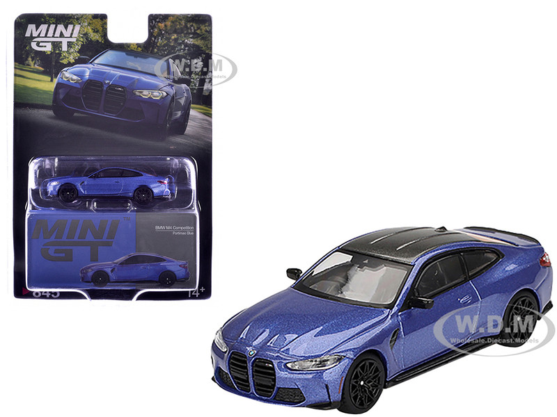 BMW M4 Competition Portimao Blue Metallic with Carbon Top Limited Edition 1/64 Diecast Model Car Mini GT MGT00845