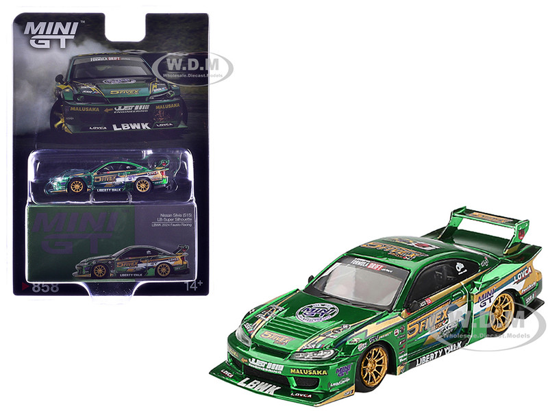 Nissan Silvia S15 LB Super Silhouette RHD Right Hand Drive Fausto Racing 2024 Green Metallic Limited Edition 1/64 Diecast Model Car Mini GT MGT00858