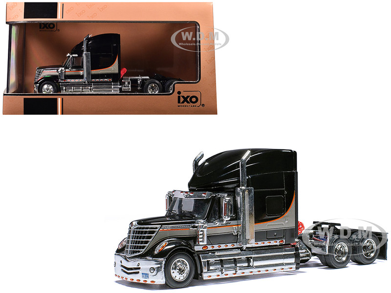 2010 International Lonestar Truck Tractor Black with Silver Stripes 1/64 Diecast Model IXO Models 64TR009A