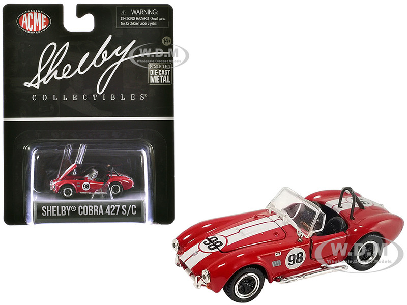 Shelby Cobra 427 S C #98 Red with White Stripes Shelby Collectibles Series 1/64 Diecast Model Car ACME SC-705-50