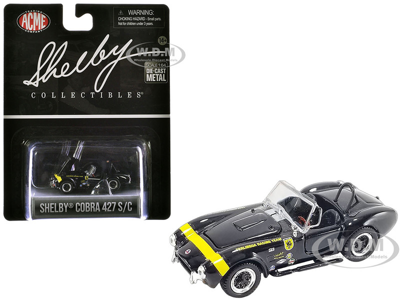Shelby Cobra 427 S C Terlingua Racing Team Black with Yellow Stripe Shelby Collectibles Series 1/64 Diecast Model Car ACME SC-707