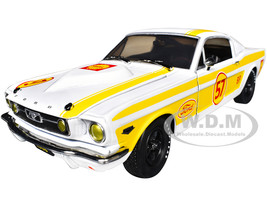 1966 Ford Mustang 2+2 GT #57 Shell Oil White with Yellow Stripes Limited Edition to 5650 pieces Worldwide 1/24 Diecast Model Car M2 Machines 40300-133A