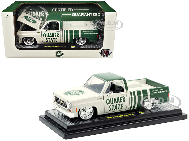 1973 Chevrolet Cheyenne 10 Pickup Truck Quaker State Beige and Green Limited Edition to 9600 pieces Worldwide 1/24 Diecast Model Car M2 Machines 40300-133B
