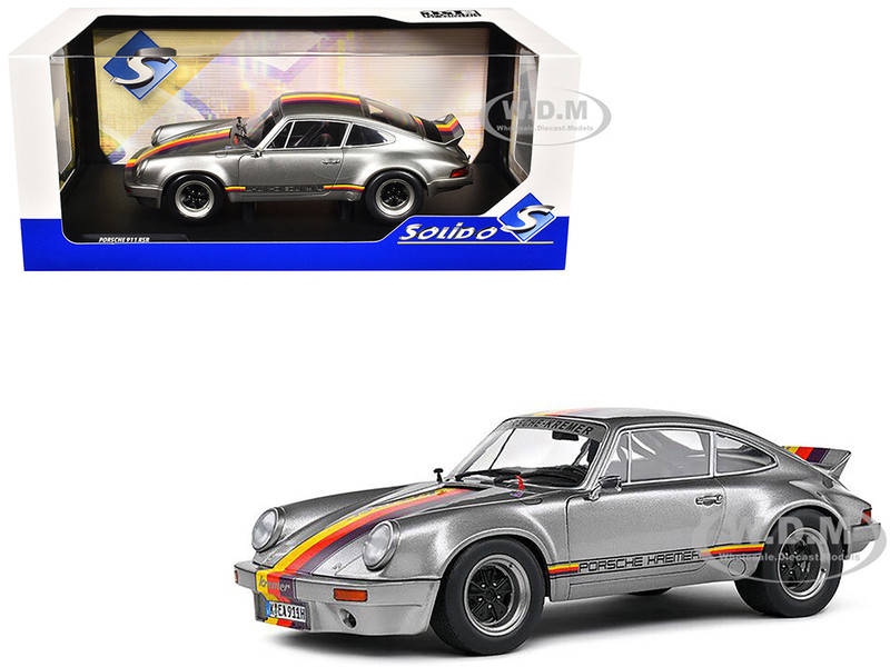 1973 Porsche 911 RSR Kremer Silver Metallic with Stripes 1/18 Diecast Model Car Solido S1801120