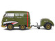 1950 Volkswagen Kool Kombi Van with Trailer Army Fighter Green with Graphics 1/18 Diecast Model Car Solido S1810901