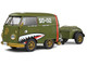 1950 Volkswagen Kool Kombi Van with Trailer Army Fighter Green with Graphics 1/18 Diecast Model Car Solido S1810901