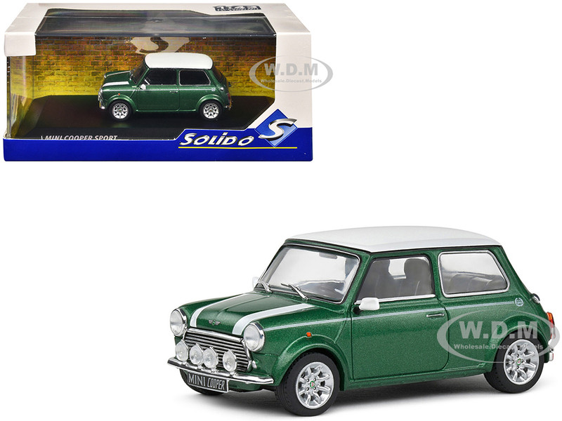 1994 Mini Cooper Sport British Racing Green with White Top and Stripes 1/43 Diecast Model Car Solido S4316601