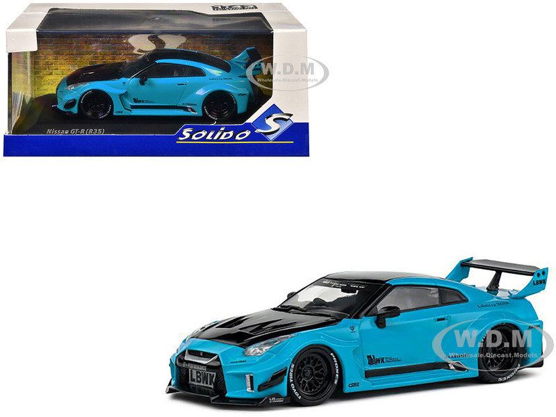 2019 Nissan GT R R35 LB Silhouette Works RHD Right Hand Drive Miami Blue with Black Hood and Top 1/43 Diecast Model Car Solido S4311209