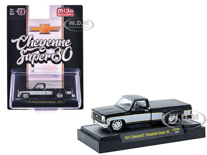 1977 Chevrolet Cheyenne Super 30 Pickup Truck Black with White Sides Limited Edition to 8000 pieces Worldwide 1/64 Diecast Model Car M2 Machines 31500-MJS80