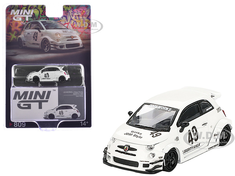 ABARTH 595 #49 LB Works x Abas Works Gara White Limited Edition 1/64 Diecast Model Car Mini GT MGT00809