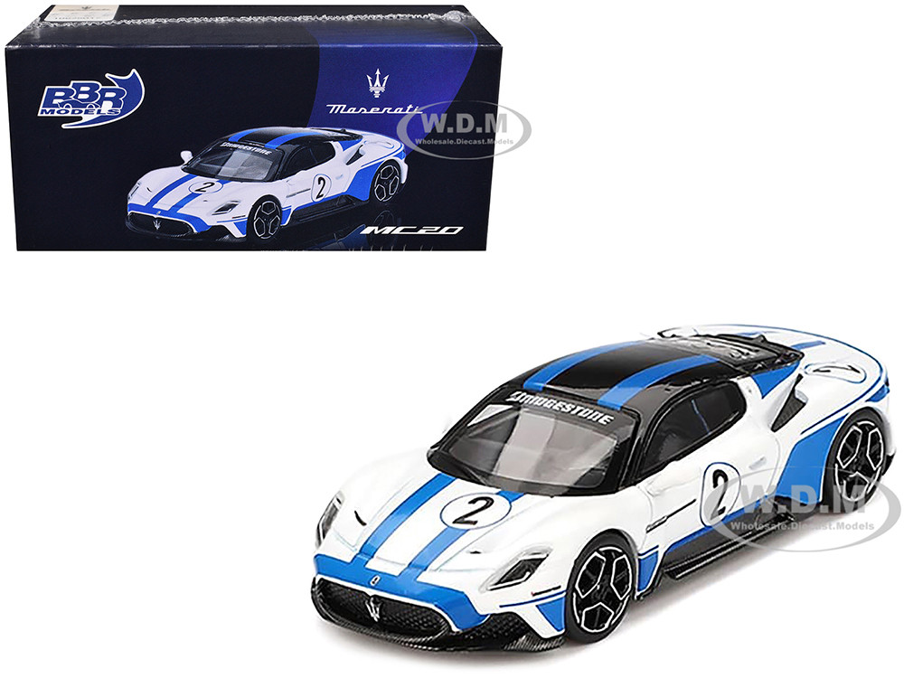 Maserati MC20 #2 White with Blue Stripes and Black Top 