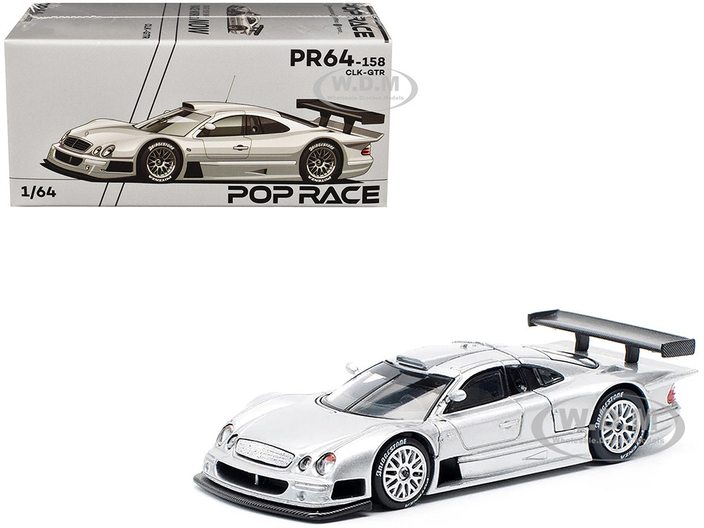 Mercedes-Benz CLK GTR Silver Metallic 1/64 Diecast Model Car