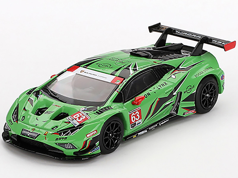 Lamborghini Huracan GT3 EVO2 #63 Mirko Bortolotti Andrea Caldarelli Romain Grosjean Jordan Pepper Iron Lynx 24 Hours of Daytona 2023 Limited Edition 1/64 Diecast Model Car Mini GT MGT00813