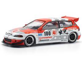 Pandem Civic EG6 V1 5 RHD Right Hand Drive #100 Idemitsu Motion Infinite White and Red with Graphics 1/64 Diecast Model Car Pop Race PR640212