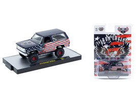 1974 Chevrolet K5 Blazer Iron Eagle Dark Blue with American Flag Graphics Limited Edition to 5500 pieces Worldwide 1/64 Diecast Model Car M2 Machines 31500-HS60