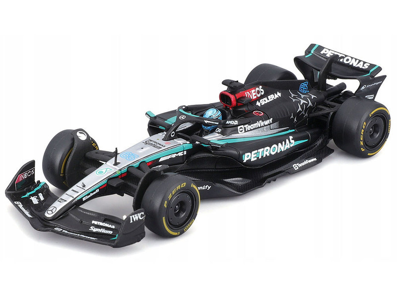 Mercedes AMG F1 W15 E Performance #63 George Russell Petronas Formula One F1 World Championship 2024 with Driver Figure and Display Case Race Series 1/43 Diecast Model Car Bburago 38209GR