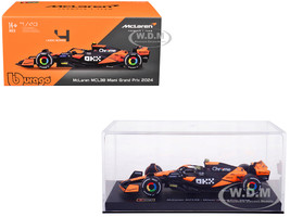 McLaren MCL38 #4 Lando Norris OKX Winner Formula One F1 Miami GP 2024 with Driver Figure and Display Case Race Series 1/43 Diecast Model Car Bburago 38215LN
