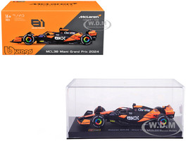 McLaren MCL38 #81 Oscar Piastri OKX Formula One F1 Miami GP 2024 with Driver Figure and Display Case Race Series 1/43 Diecast Model Car Bburago 38215OP